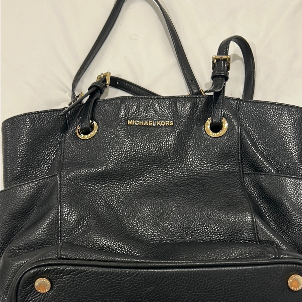 Michael Kors Black Pebbled Leather Tote with Gold Hardware